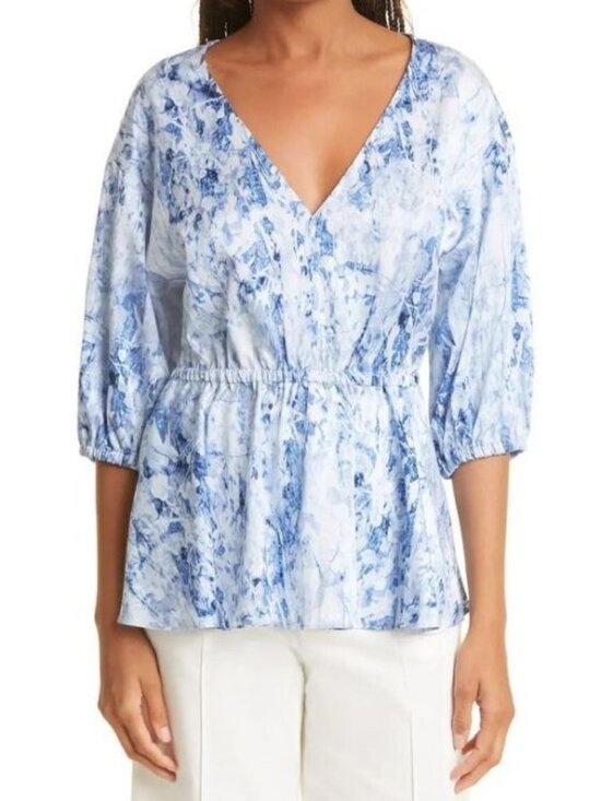 Donna Karan Tops - NEW Donna Karan Women's L Print V-Neck Elastic Waist Blouse NWT $295